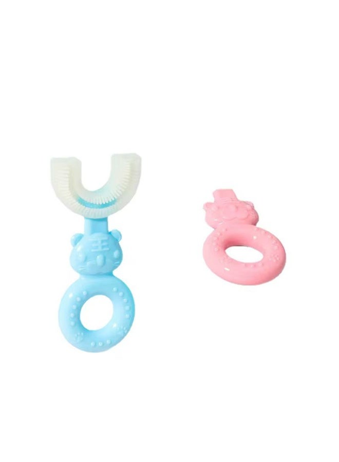 فرشاة أسنان على شكل حرف U بشعيرات سيليكون ناعمة لنظافة فموية 360°، فرشاة أسنان للأطفال من 2 إلى 6 سنوات - قطعتين (ازرق وبمبى) - Image 5